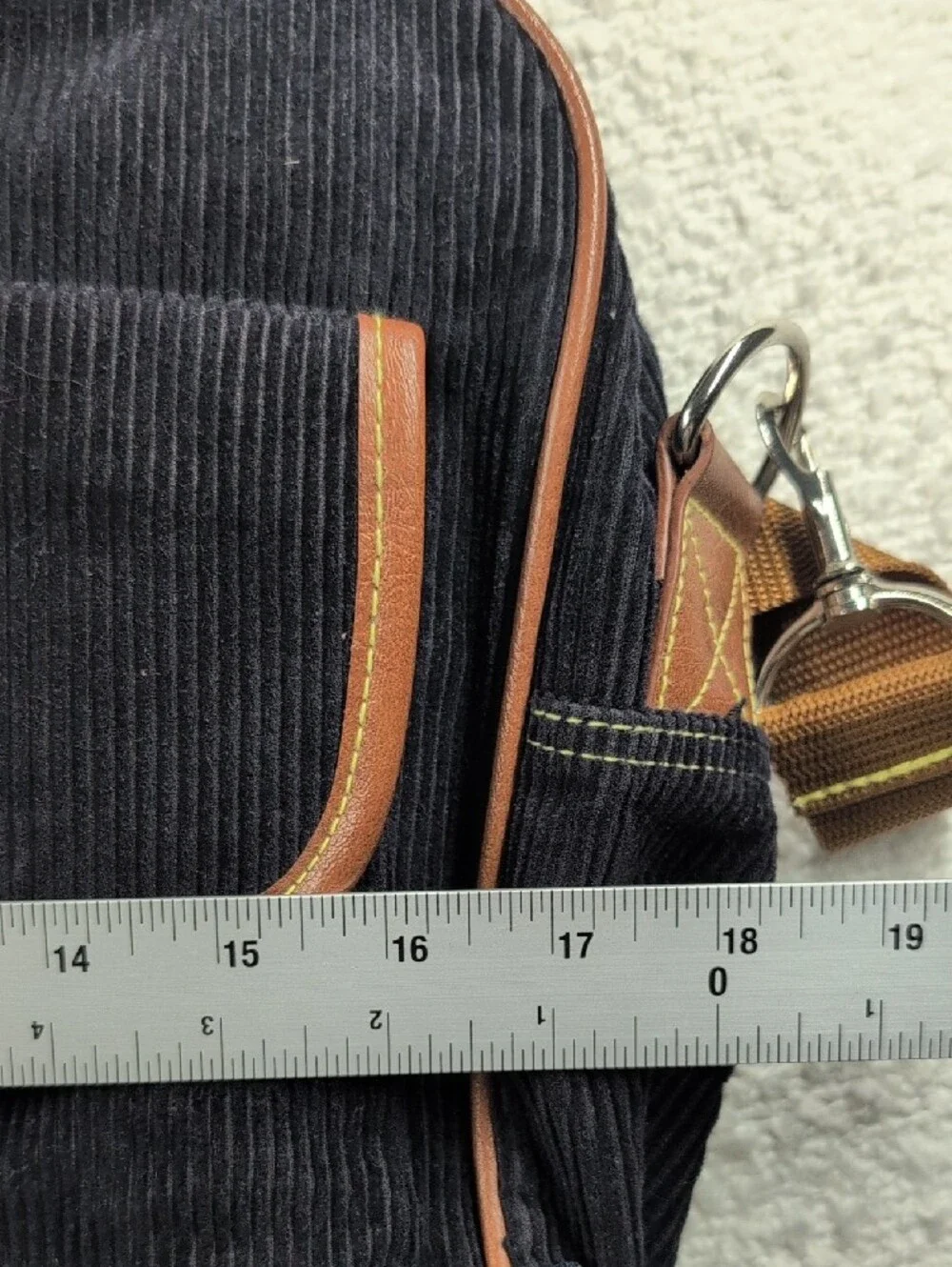 Nautica Blue Corduroy Weekend Laptop Bag with Brown Trim
